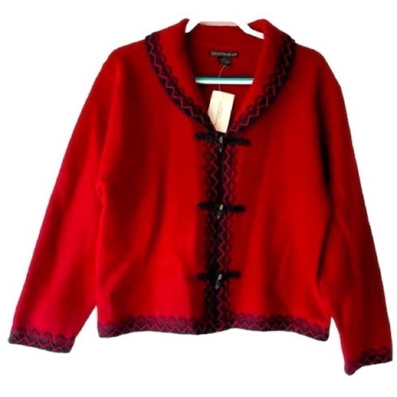 NEW! ($60) Sarah Spencer Wool Blazer Jacket Coat Red Cardigan Sweater Top, Sz L - Picture 1 of 12